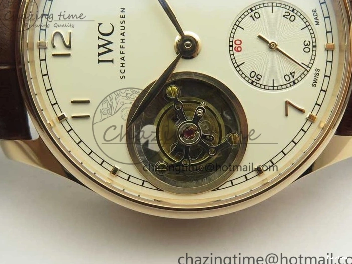 MIROTIME 0113 Portuguese Tourbillon IW5463 RG ZF Best Edition White Dial on Brown Leather Strap Stylish 7174